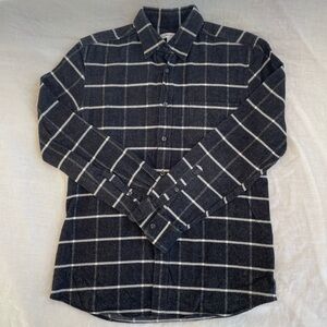 Reiss Dark Grey and White Window Pane Button Down Shirt Sz M